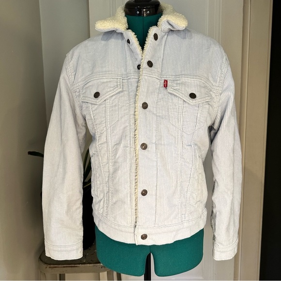 Levi’s Light Blue Sherpa-Lined Button Down Corduroy Jacket XS - Picture 1 of 15